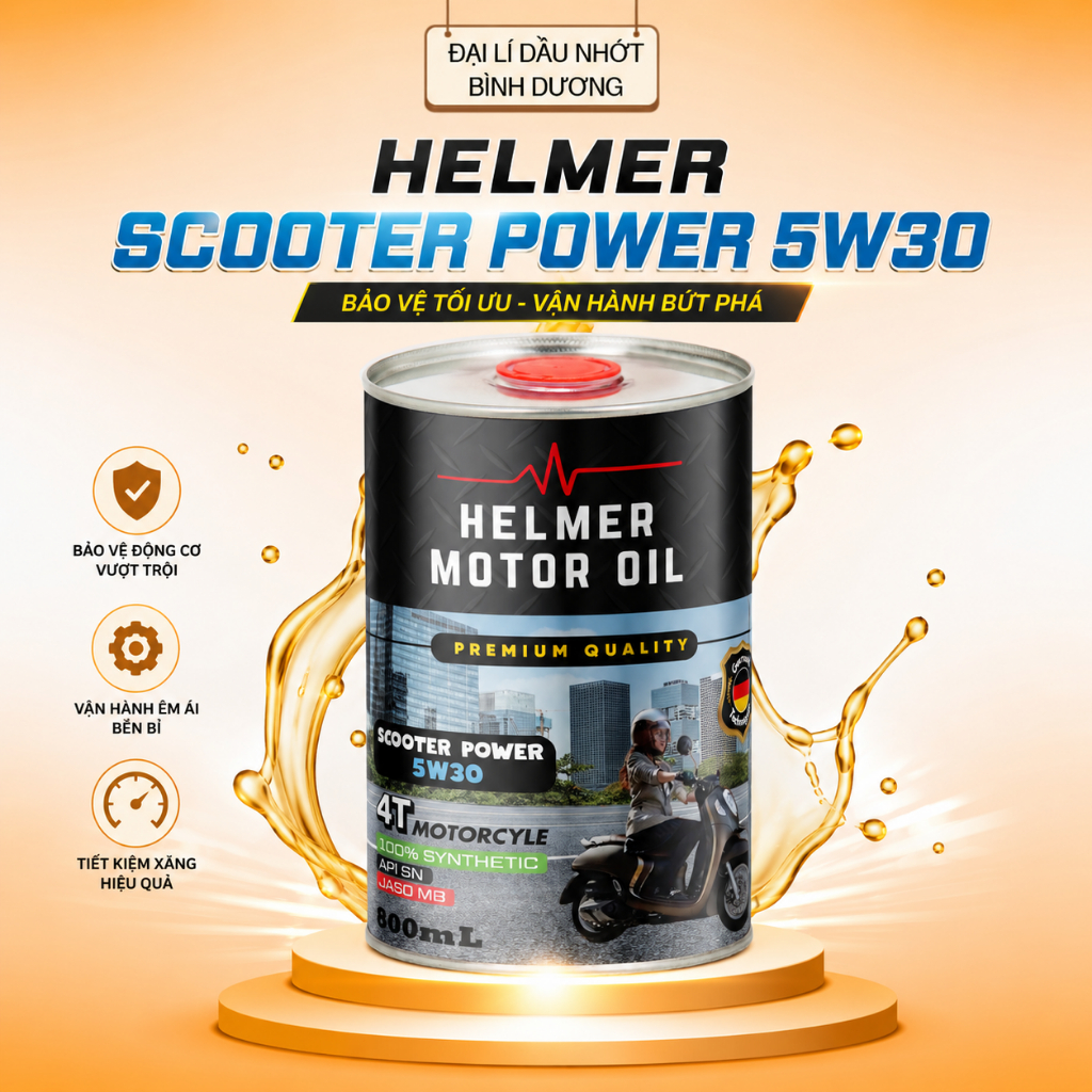 Dầu nhớt Xe Tay Ga Helmer Motor Oil Scooter Power 4T 5W30 - 800ML