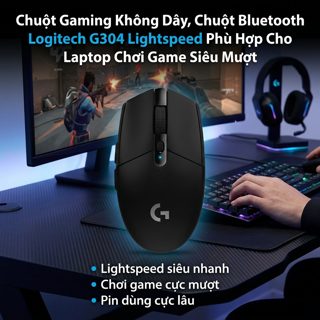 Chuột G304 Gaming Logitech, Không Dây Hiệu Suất Cao, Hero 12000 DPI