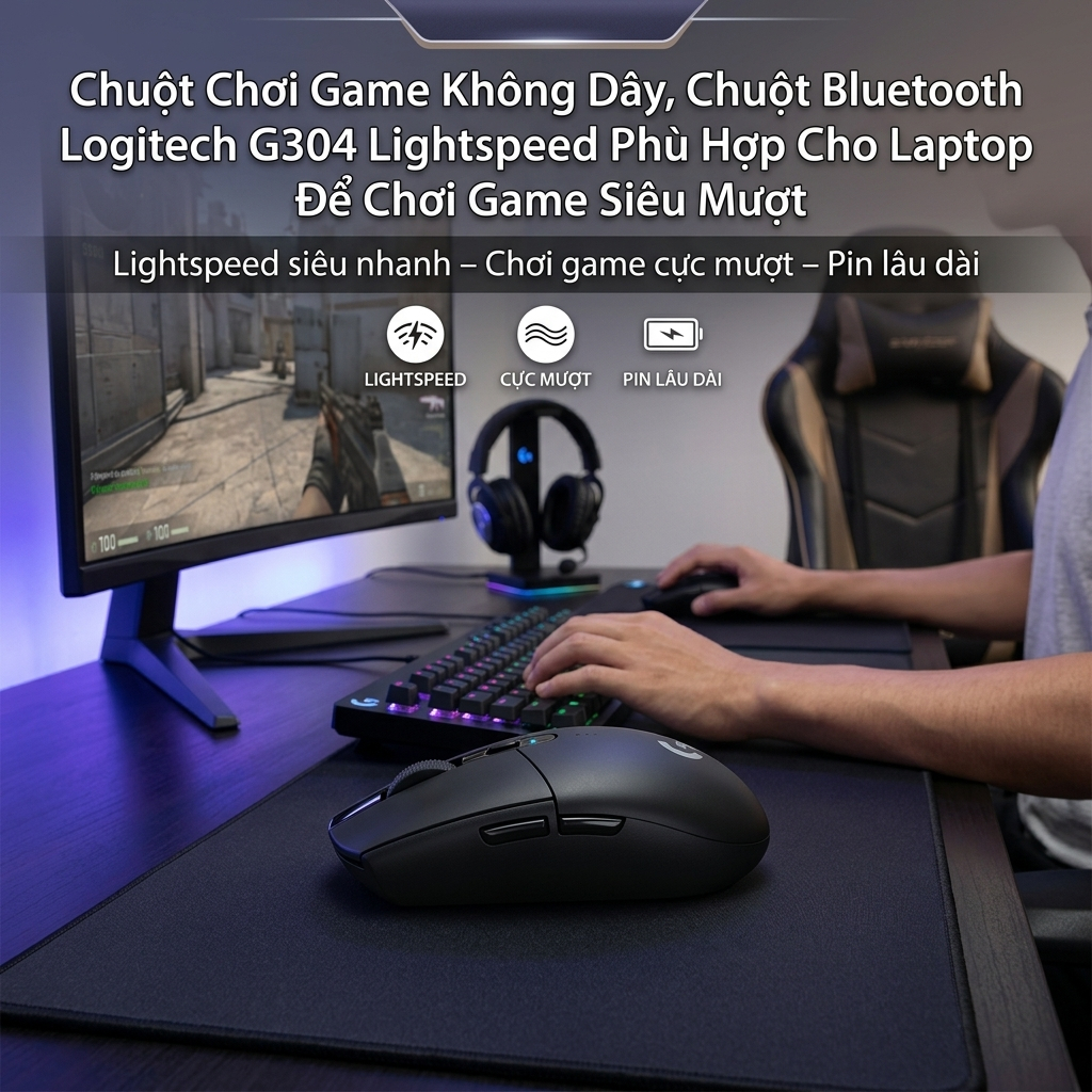 Chuột Logitech G304 Không Dây Gaming, Cảm Biến Hero, Tùy Chỉnh 5 Mức DPI