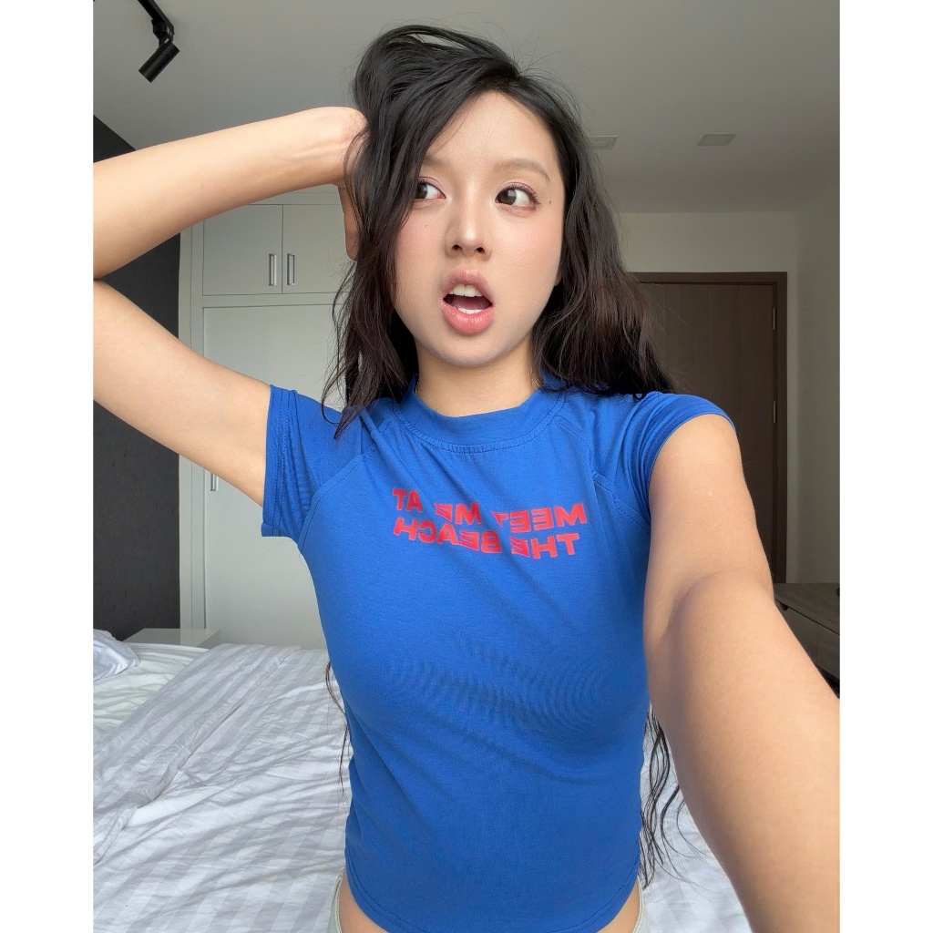 Calem.Club - Áo baby tee tay con MEET ME AT THE BEACH form raglan ôm body vải thun cotton co giãn form nữ basic mùa hè | BigBuy360 - bigbuy360.vn