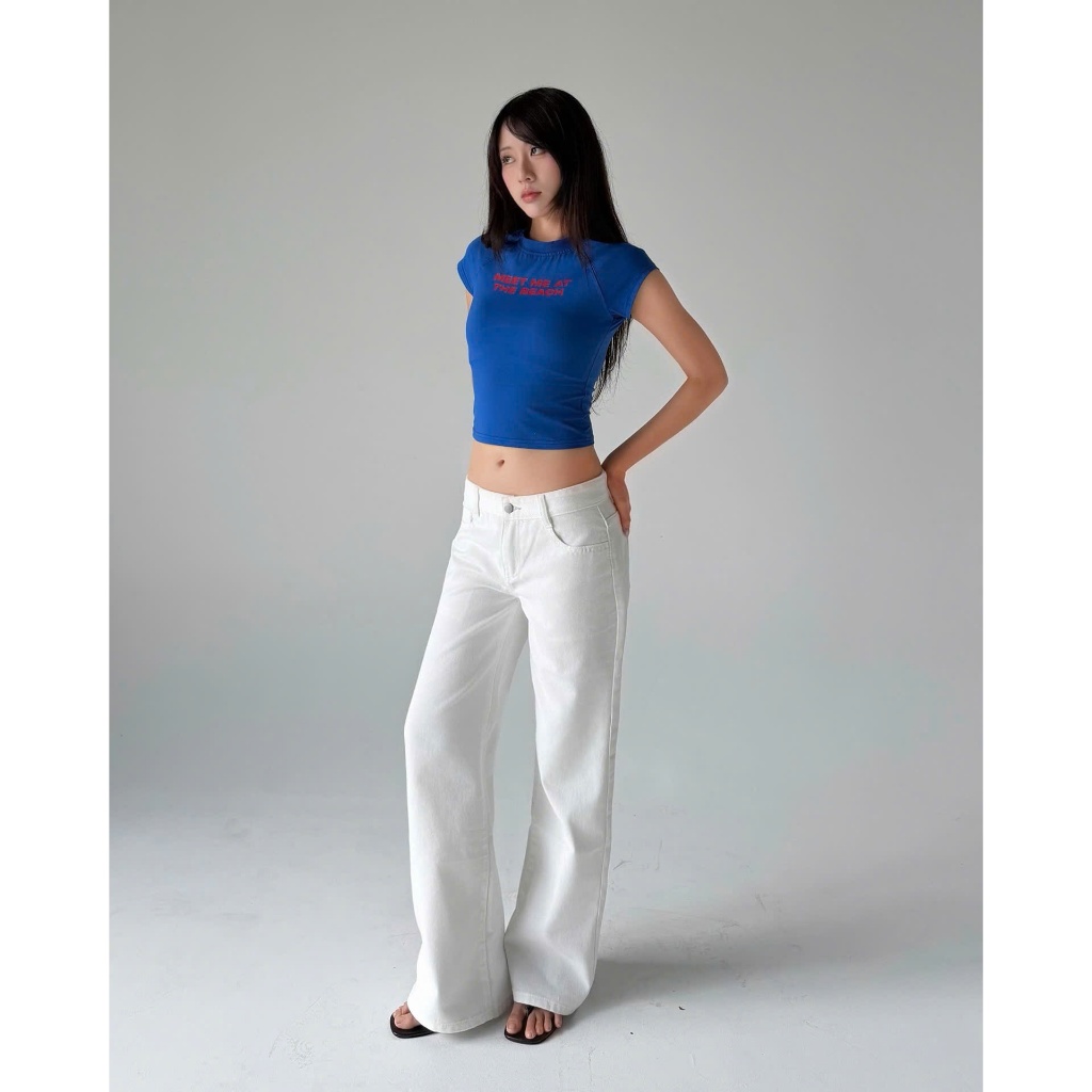 Calem.Club - Áo baby tee tay con MEET ME AT THE BEACH form raglan ôm body vải thun cotton co giãn form nữ basic mùa hè | BigBuy360 - bigbuy360.vn