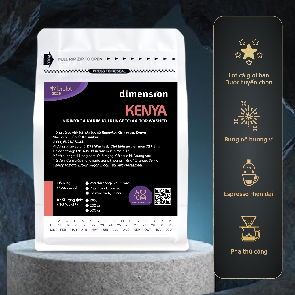 Cà phê rang xay nguyên chất, cà phê Kenya Kirinyaga Rungeto AA Top Dimension Coffee hương vị mọng nư
