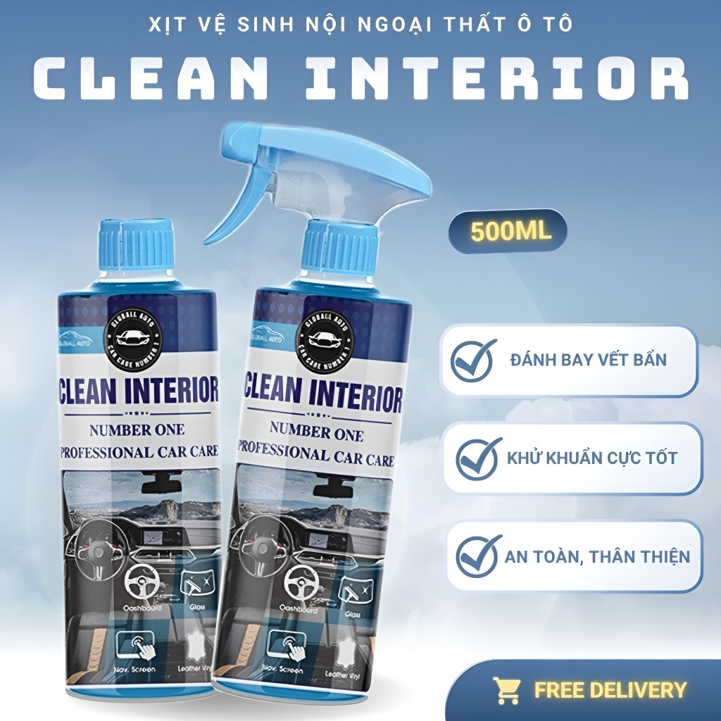 Chai Xịt Vệ Sinh Ô Tô CLEAN INTERIOR 500ml – Làm Sạch Nội Thất, Ngoại Thất Hiệu Quả