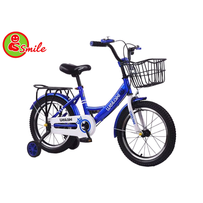 Xe đạp trẻ em JL18 inch màu xanh có giỏ trước, baga sau, bánh phụ, chắn bùn, ốp xích an toàn cho bé