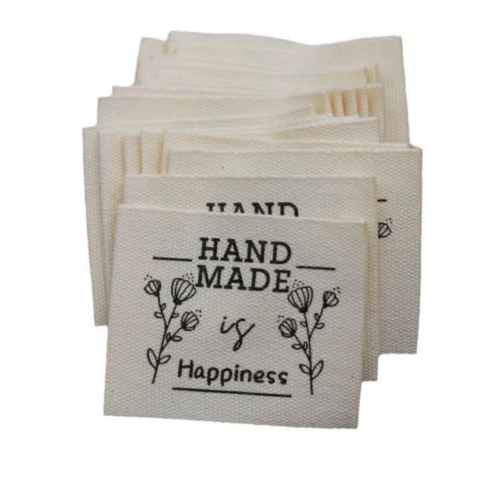 Tem tag nhãn vải Handmade, tem tag nhãn da Handmade with love trang trí cho sản phẩm thủ công, phụ k