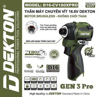 MÁY VẶN VÍT DÙNG PIN 16.8V 180N.M DEKTON D16-CV180XPRO (MÀU OLIU)