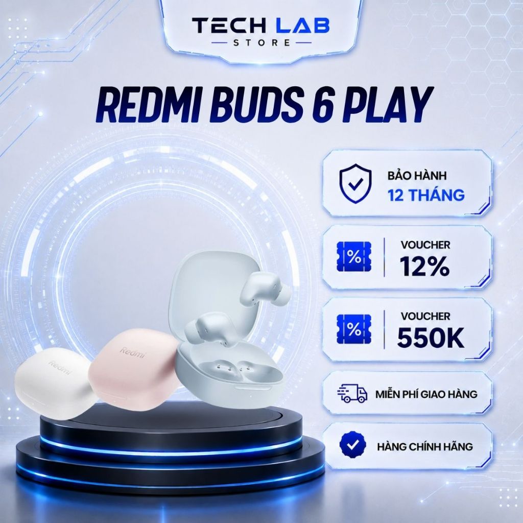 Tai nghe bluetooth XIAOMI Redmi Buds 6 Play pin tới 7.5 giờ - Bảo hành 12 Tháng | BigBuy360 - bigbuy360.vn