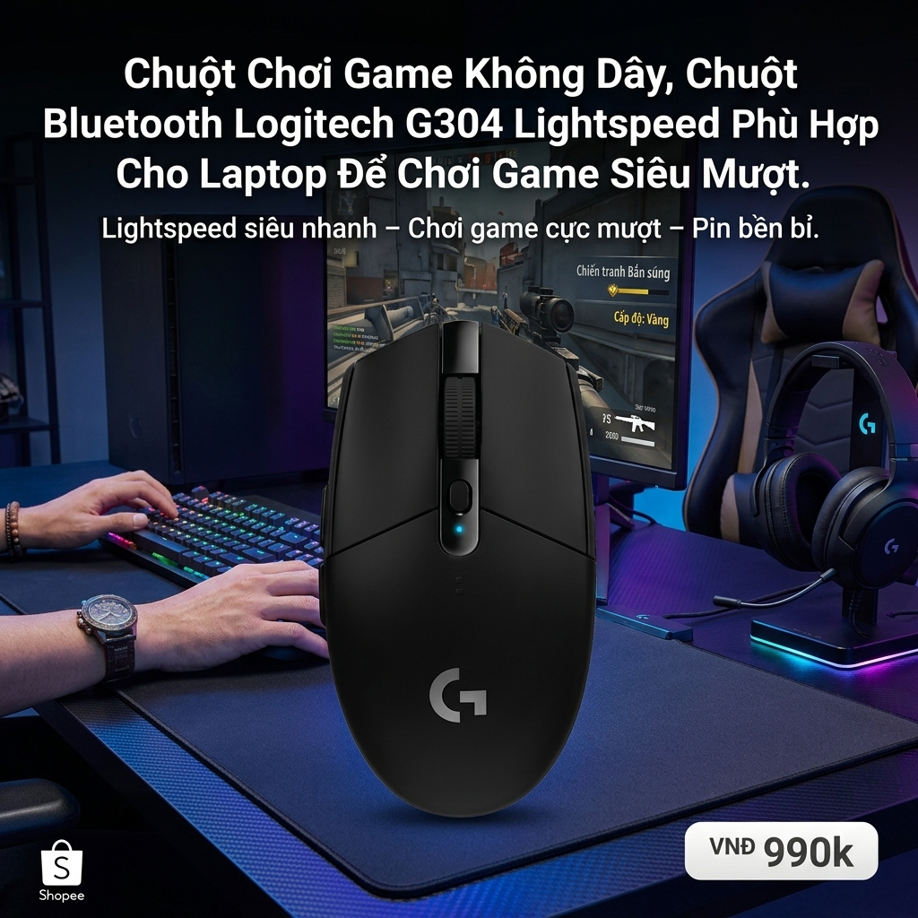 Chuột Gaming Logitech G304 Hero 12000 DPI, Wireless Lightspeed Độ Trễ Thấp