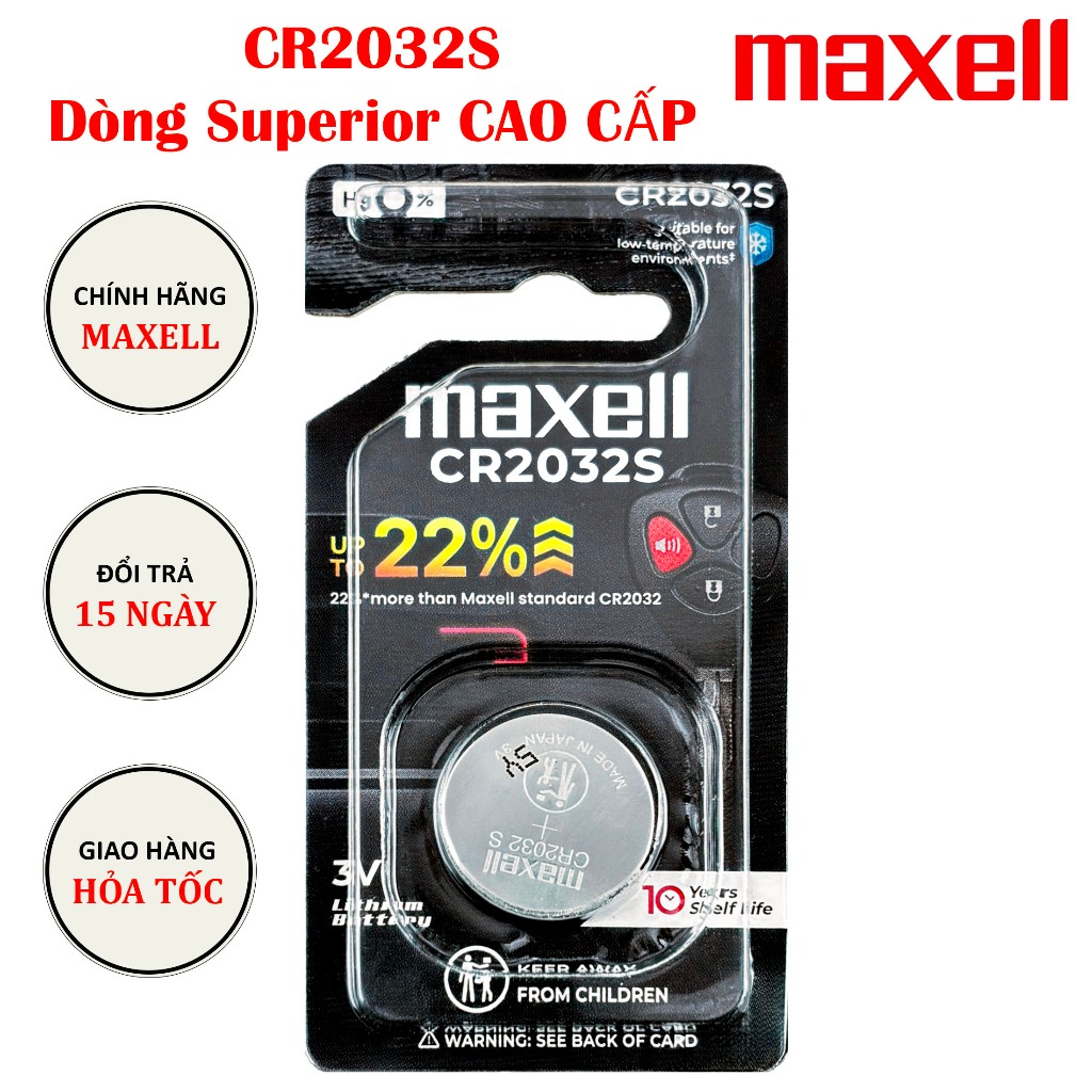 Phiên bản nâng cấp S - Maxell CR2032S 3V Dung lượng cao, tự xả thấp, điện áp ổn định - Made In Japan vỉ 1 viên cao cấp