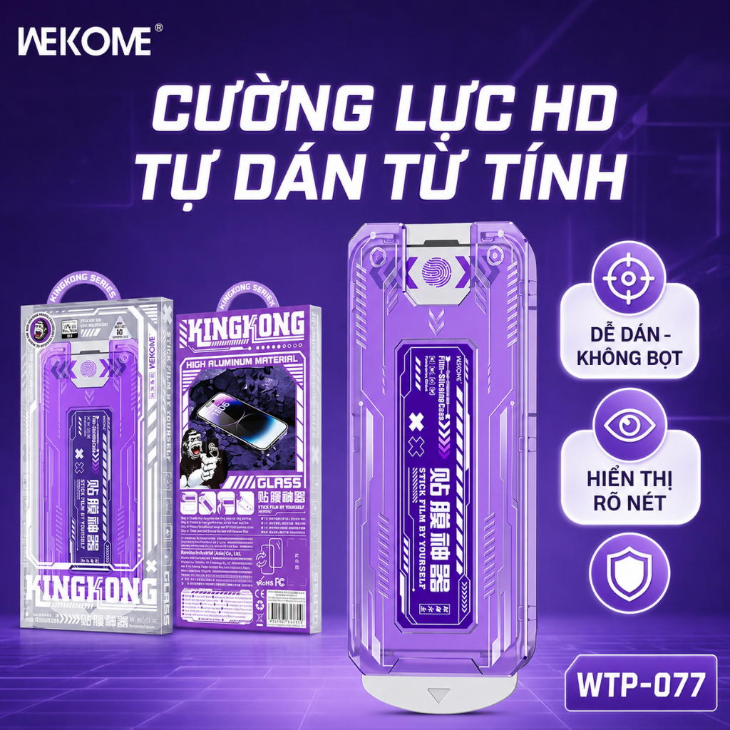 Kính Cường Lực HD Tự Dán WEKOME WTP-077 Kèm Khung Định Vị Cho I13 - I15 Pro Max