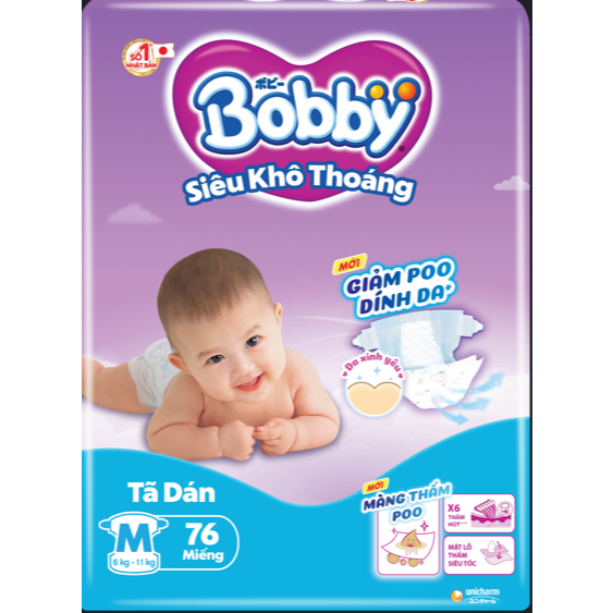 Tã dán Bobby M76- Lõi nén cotton-soft 3mm
