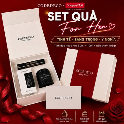 [SET QUÀ FOR HER DÀNH CHO NỮ] 03 sản phẩm gồm nước hoa CODEDECO 50ml, tinh dầu nước hoa 10ml dạng xịt và nến thơm 105gr