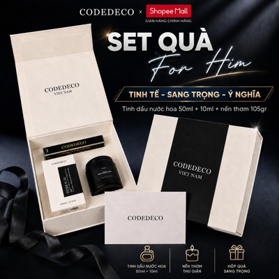 [SET QUÀ FOR HIM DÀNH CHO NAM] 03 sản phẩm gồm nước hoa CODEDECO 50ml, tinh dầu nước hoa 10ml dạng xịt và nến thơm 105gr