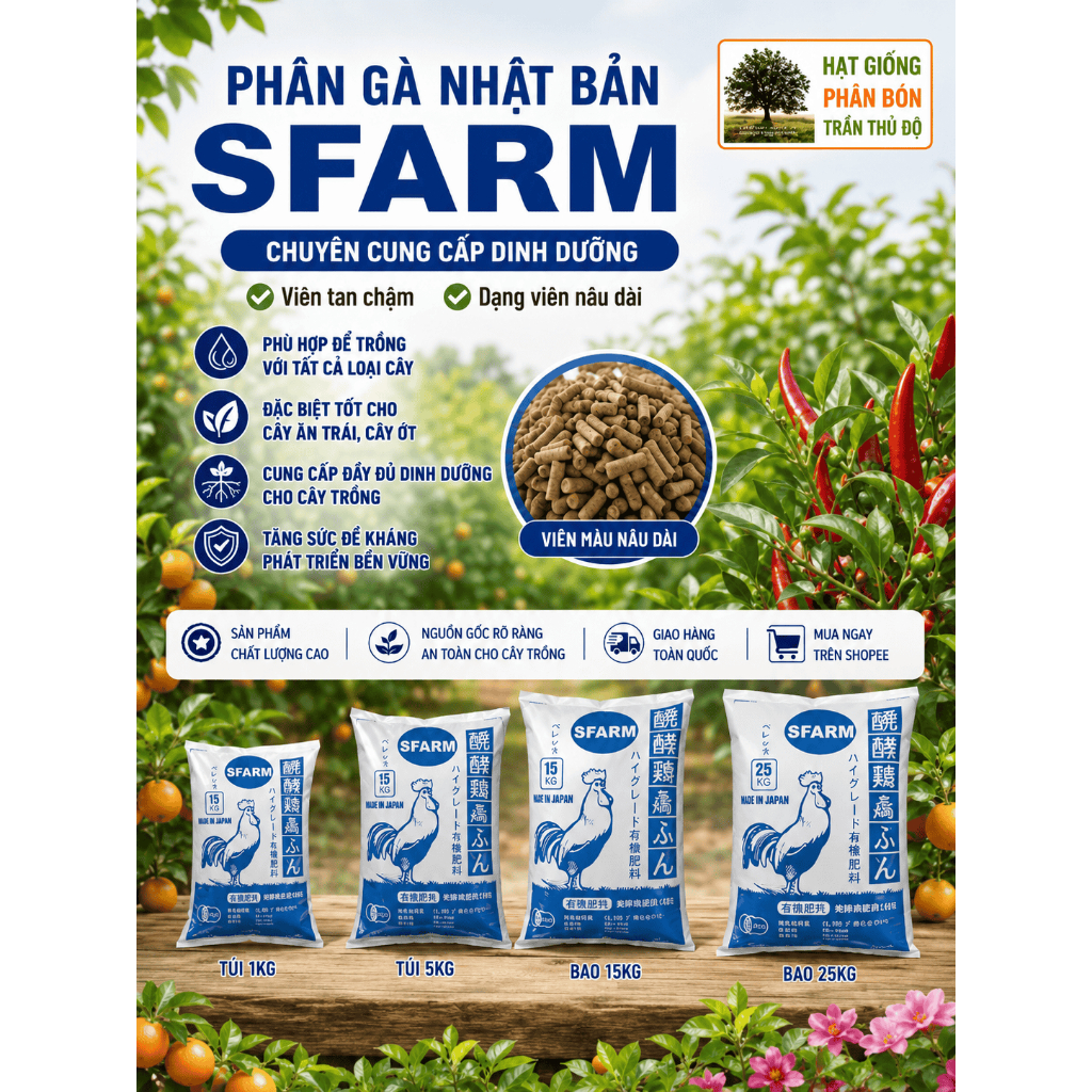 PHÂN GÀ VIÊN NÉN SFARM - TÚI 5KG ( ĐÃ QUA XỬ LÝ )