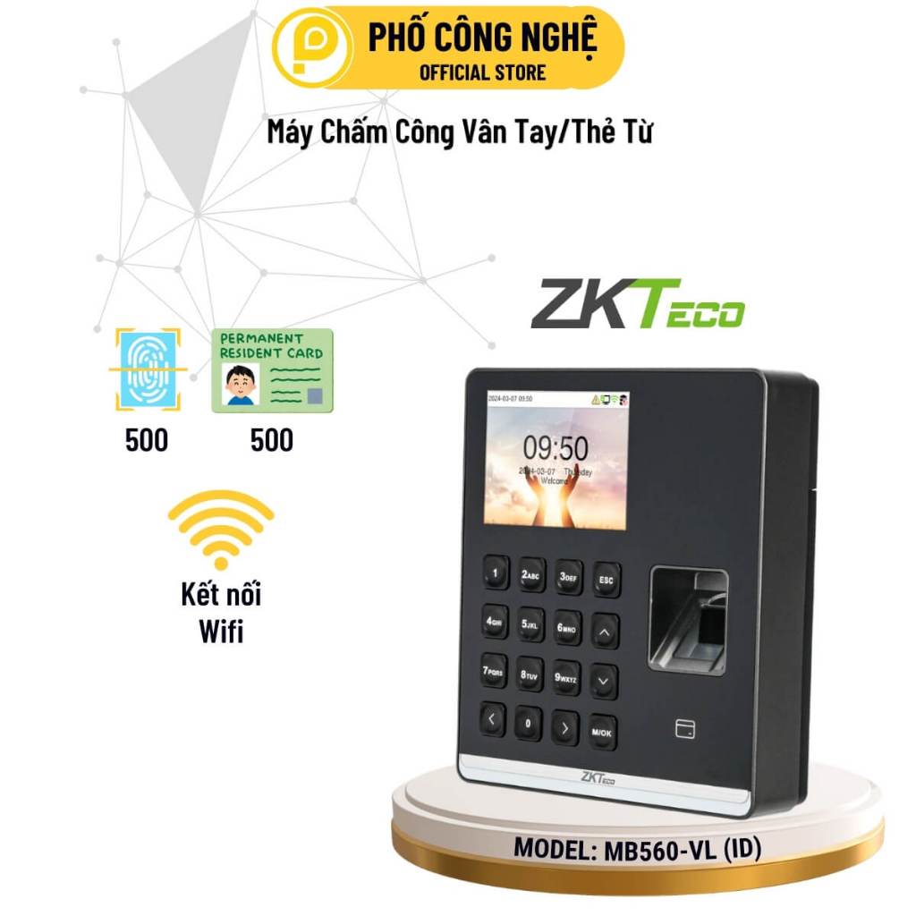 Máy chấm công vân tay ZKTeco SenseFP M1 (ID) kết nối Wifi, lấy dữ liệu Online, hỗ trợ Tiếng Việt