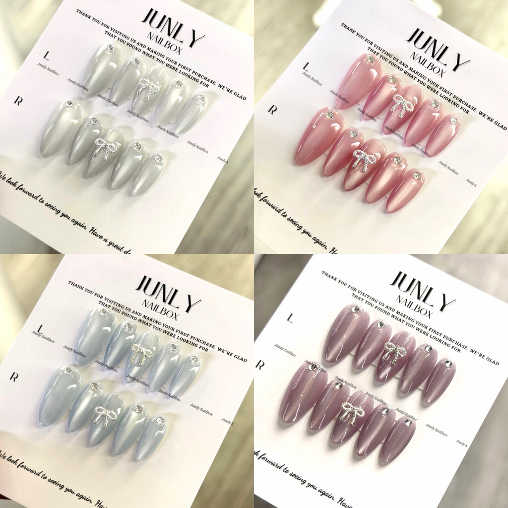 Nailbox thiết kế JUNLY móng tay giả mắt mèo tổng hợp đơn giản nơ cho nữ mã 852