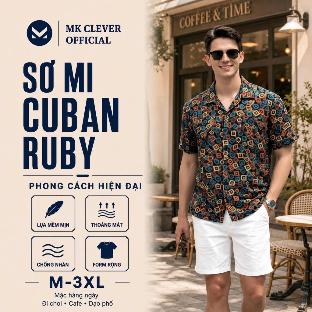 Áo sơ mi nam họa tiết Ruby MK CLEVER Vải Lụa Satin thoáng mát, thấm hút, mềm mịn, form thoải mái
