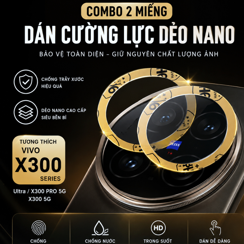 COMBO 2 MIẾNG DÁN CƯỜNG LỰC DẺO CAMERA VIVO X300 5G / X300 PRO 5G / X300 ULTRA...CƯỜNG LỰC DẺO NANO 