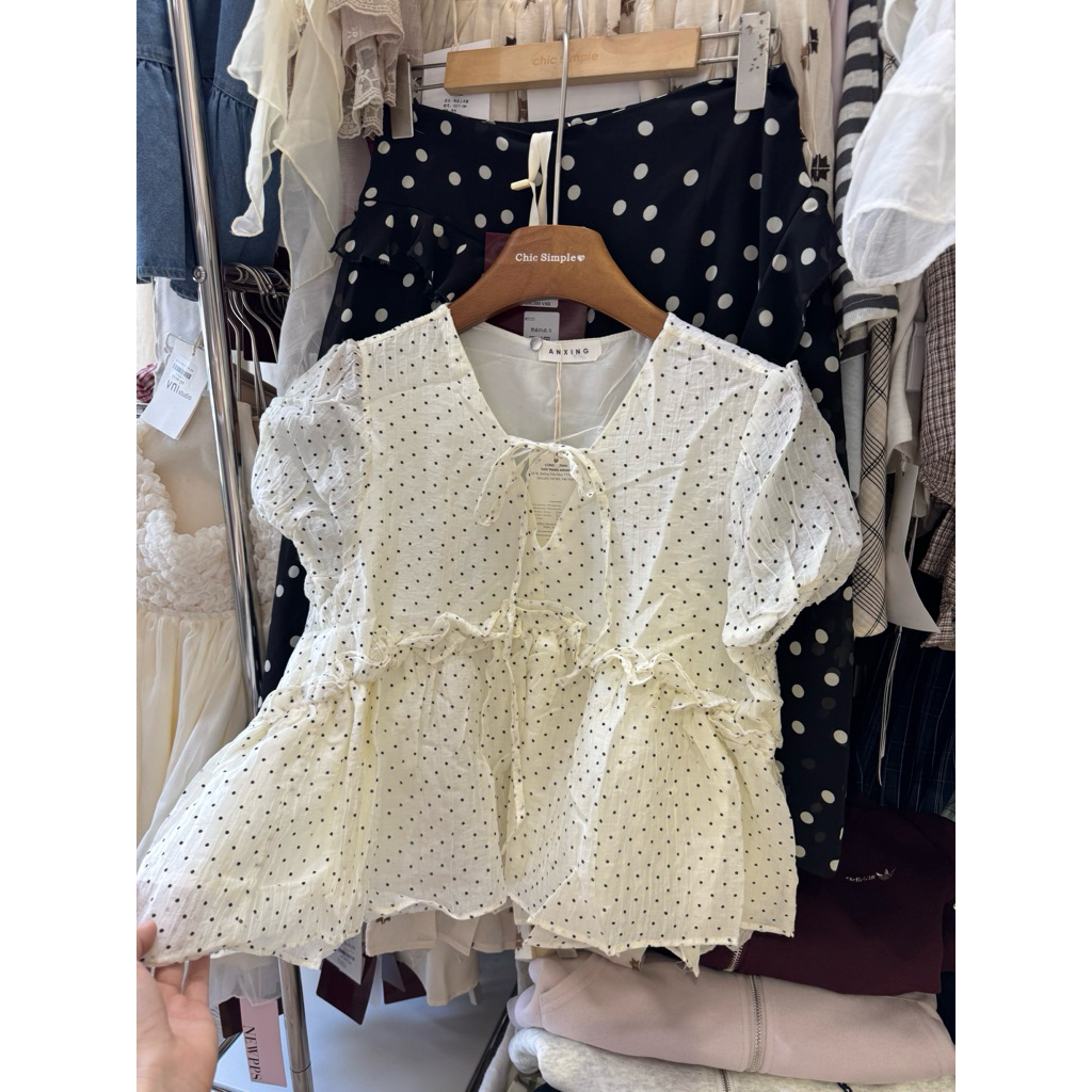 6413 Áo baby doll chấm bi 2 lớp form dưới 54