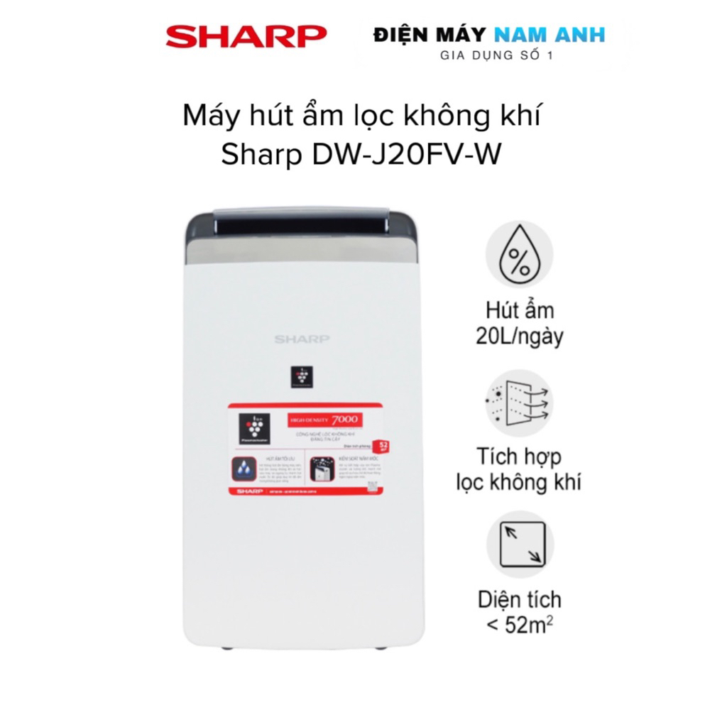 Máy hút ẩm lọc không khí Sharp DW-J20FV-W công suất 20 lít , tích hợp Lọc/Hút/Sấy/Khử Mùi [ Bảo hành