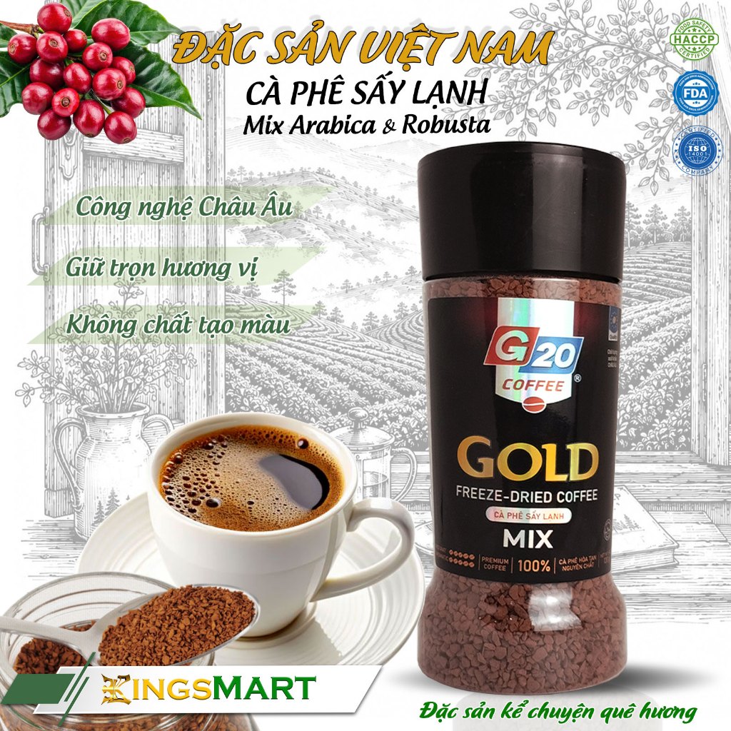 [Đúng Gu] Cà phê sấy lạnh GOLD MIX Arabica & Robusta -  G20 COFFEE THIÊN SA - Hũ 120g - Kingsmart