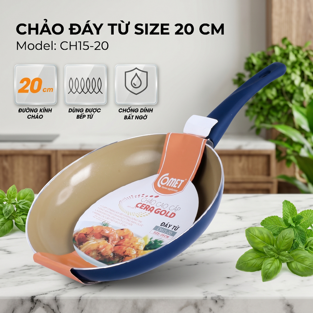 Chảo Chống Dính Đáy Từ Comet Cao Cấp 20cm Nhôm Phủ Ceramic Nano Chống Dính Bền Đẹp Dùng Bếp Từ