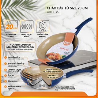 Chảo Chống Dính Đáy Từ Comet Cao Cấp 20cm Nhôm Phủ Ceramic Nano Chống Dính Bền Đẹp Dùng Bếp Từ