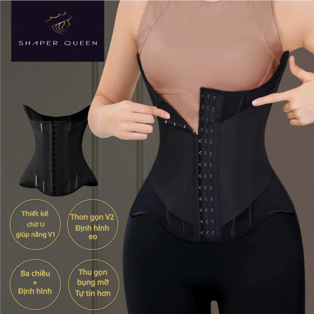 Đai Nịt Bụng Gen Định Hình Eo Thon Đồng Hồ Cát Shaper Queen Có Xương Nâng Ngực Vải Thoáng Khí