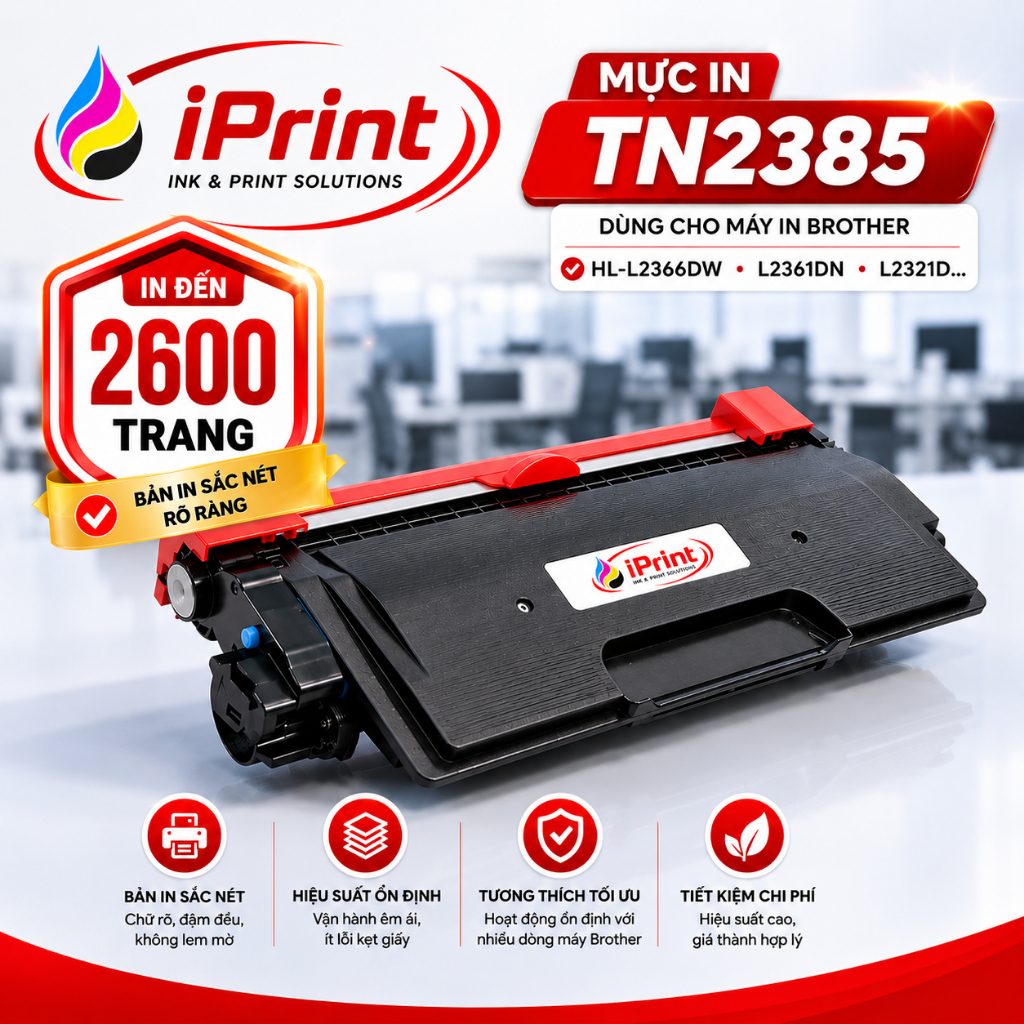 Mực in TN2385 iPrint 2600 trang tương thích Brother HL-L2321D, L2366dw, L2520D, L2701DW