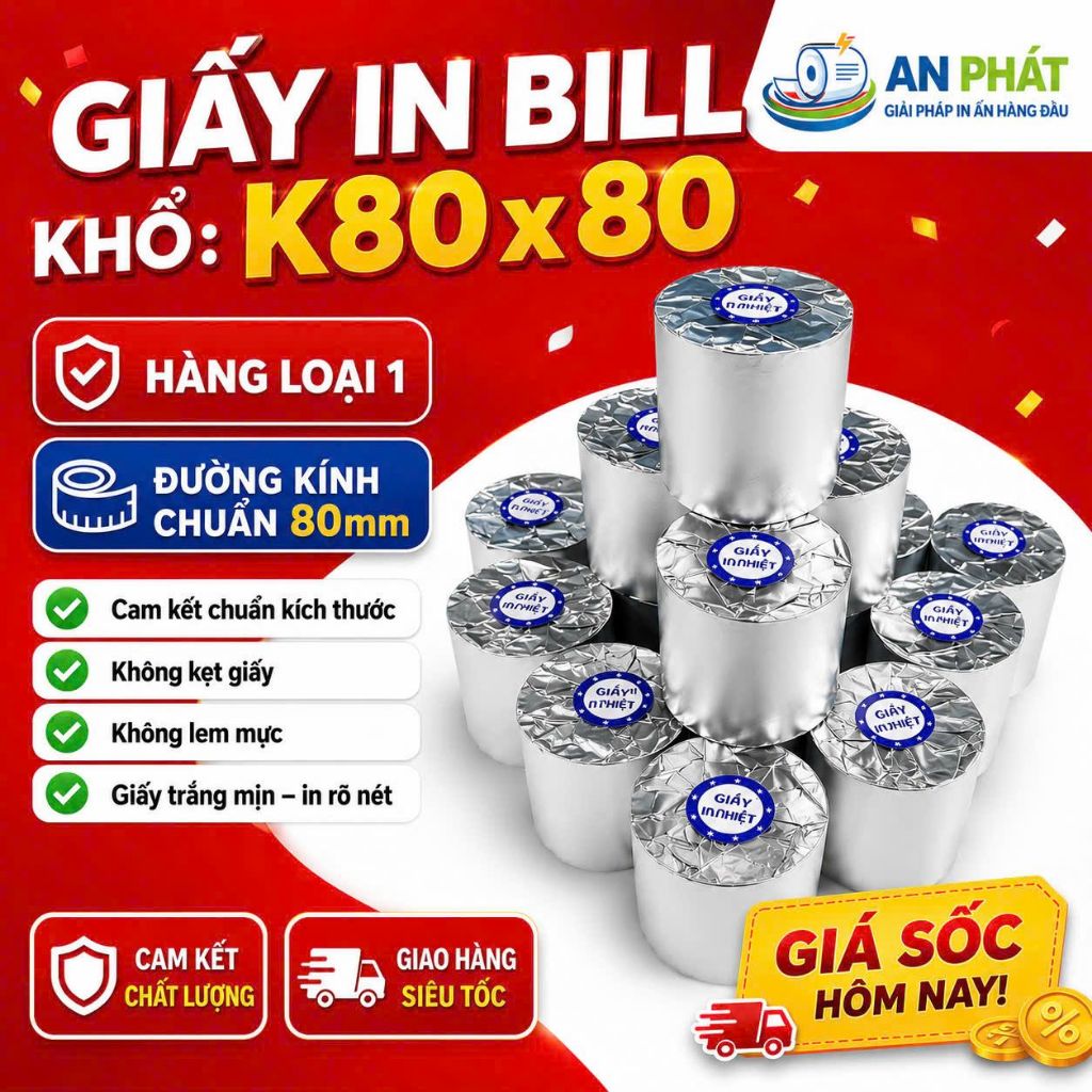 THÙNG 50 CUỘN Giấy In bill K80x80 Giấy In Hóa Đơn K80x80