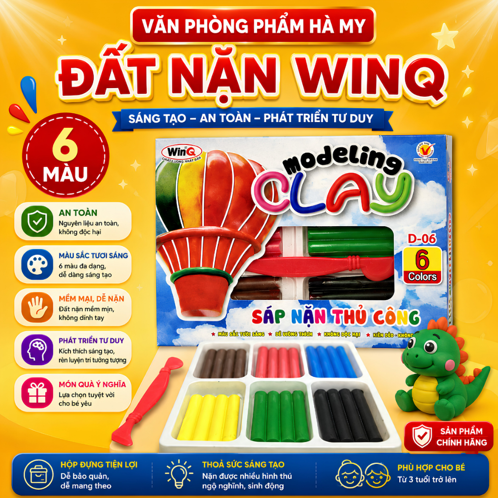 Đất Nặn Thủ Công 6 Màu WinQ D-06 Mềm Dẽo, Không Dính Tay