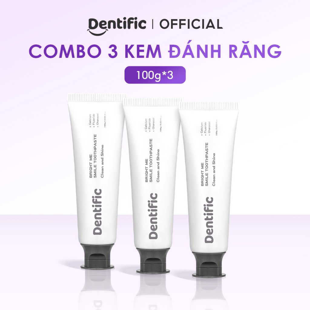 Combo 3 kem đánh răng Dentific Bright Me Smile với than hoạt tính, hỗ trợ răng sạch khỏe, Tuýp 100g