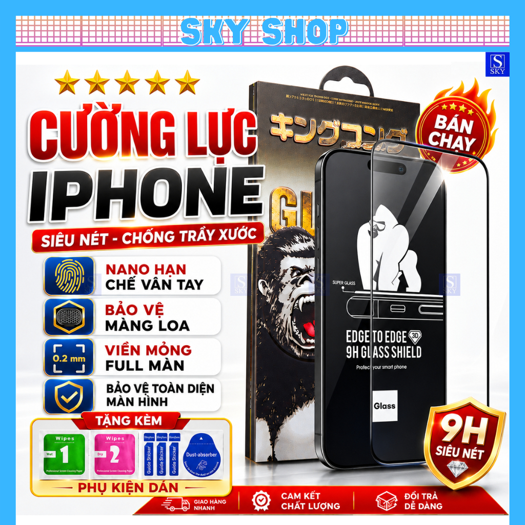 Kính cường lực iphone 15 pro max 14 pro max 11 13 promax 12 7 8 Plus xsmax xr x xs 16 17 ProMax 18 17 Air - Full màn 3D