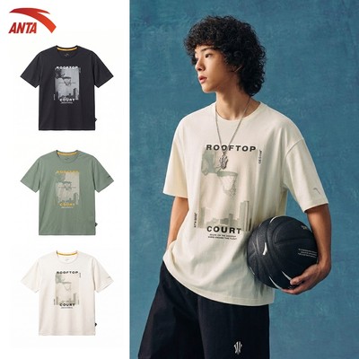 ANTA Nam Áo thun Thời Trang T-Shirt Áo Phông Life Style form rộng rãi Áo Thun Bóng rổ 1525A1116