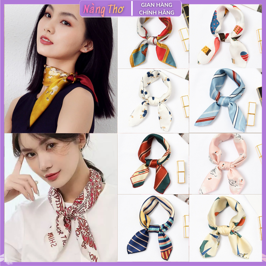 Khăn Lụa Vuông Khăn Turban Bandana 50x50 Quàng Cổ Buộc Tóc Quấn Nơ Túi Xách