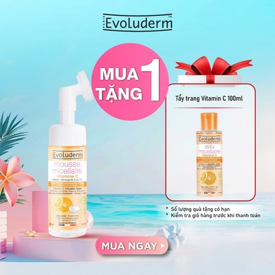 Bọt rửa mặt tẩy trang thiên nhiên thuần chay Evoluderm Vitamin C làm sạch, dưỡng da trắng sáng 150ml