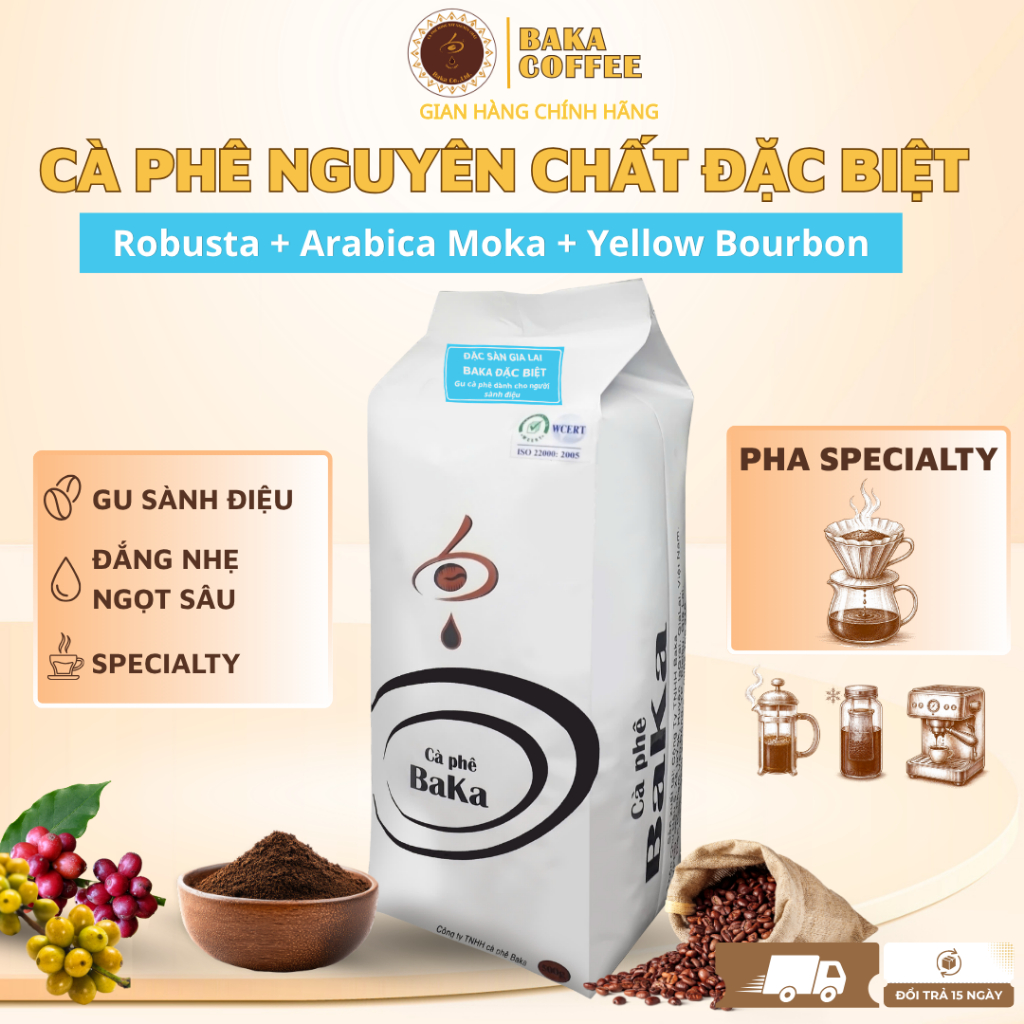 Cà phê Đặc Biệt Baka Coffee nguyên chất - Quả chín chọn lọc - Hậu ngọt sâu - Pha Specialty