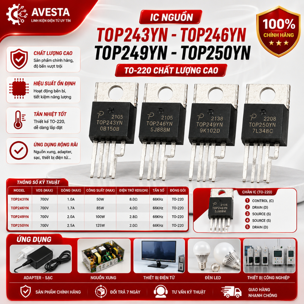 Ic nguồn TOP243YN TOP246YN TOP249YN TOP250YN TO-220 chất lượng cao Avesta