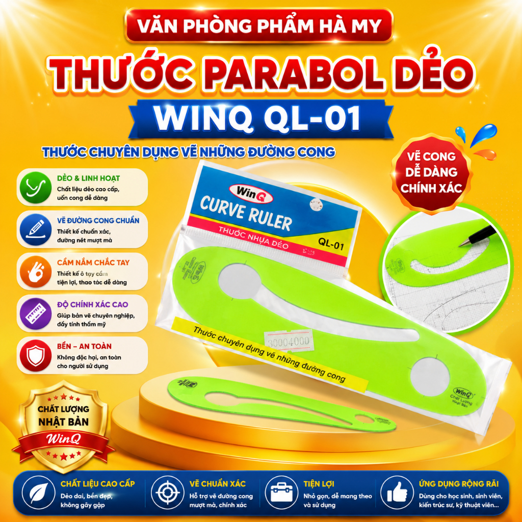 Thước Kẻ Nhựa Dẻo Parabol WinQ QL-01