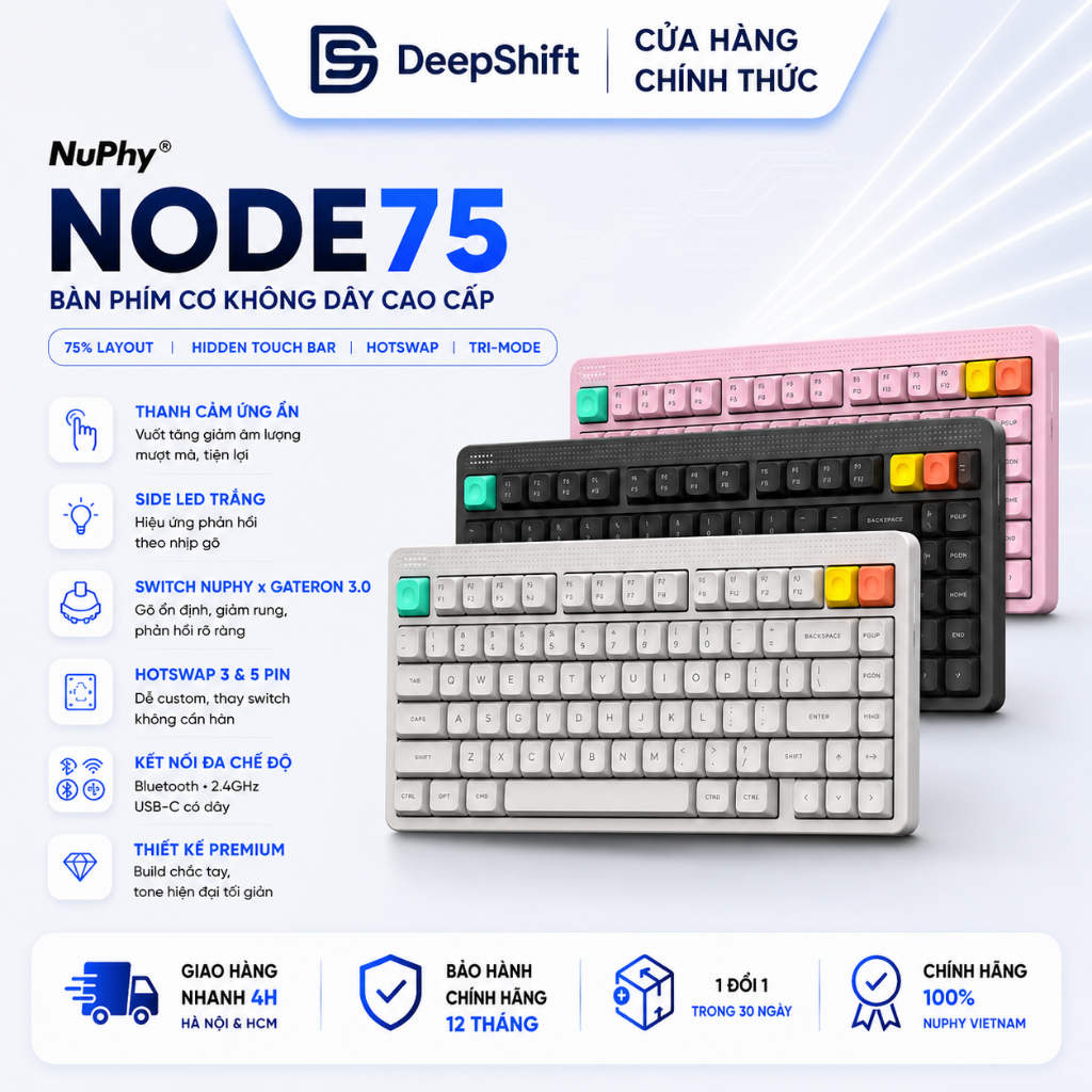 Bàn Phím Cơ NuPhy Node75 Series | Wireless | Bluetooth | 2.4GHz | USB-C | Low Profile |High Profile