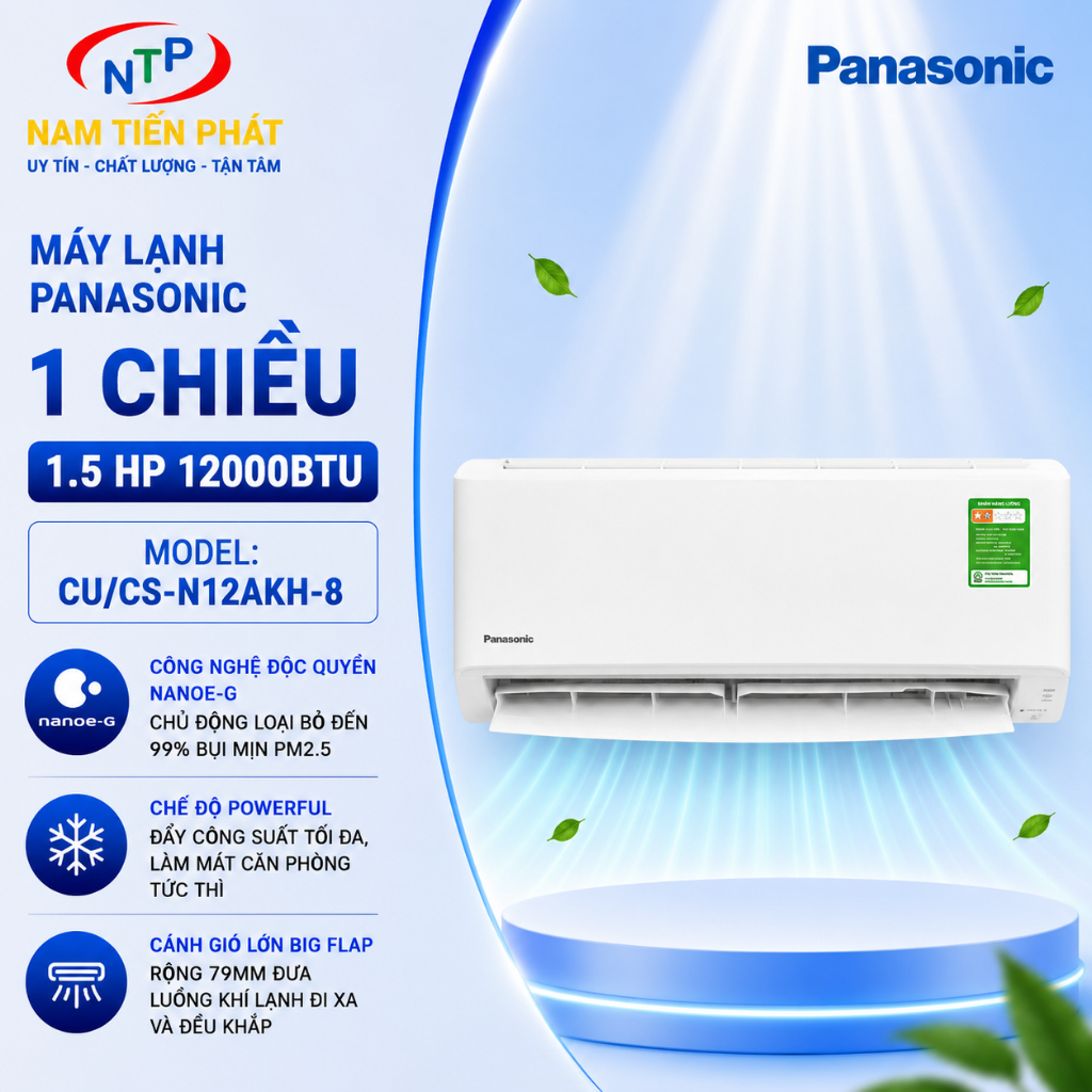 Máy lạnh Panasonic 1.5HP CU/CS-N12AKH-8 (12000BTU) - Vận hành êm ái, chuẩn sang trọng.