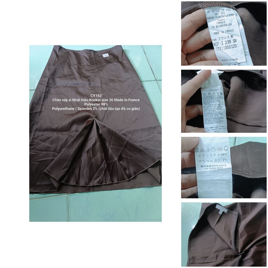CV162# Chân váy chữ A KOOKAI chính hãng Made in France size 36 - Chân váy suông dài màu nâu tây si t