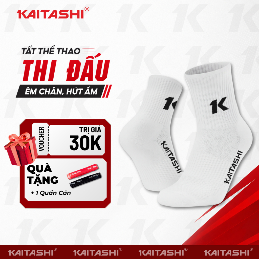 TẤT THỂ THAO THOÁNG KHÍ KAITASHI, COTTON TỰ NHIÊN, CHỐNG TUỘT, HỖ TRỢ NÉN CHỮ X, HỖ TRỢ HẠN CHẾ MÙI