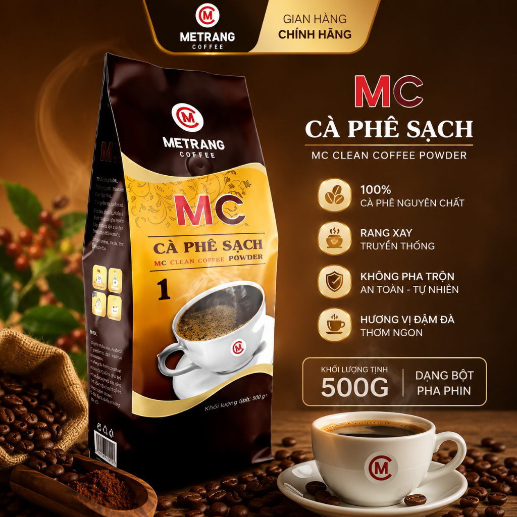 Cà Phê Bột Mê Trang MC1-Túi 500g/ Dạng Bột - Thơm Ngon, Đậm Vị, Pha Phin Chuẩn Gu Việt