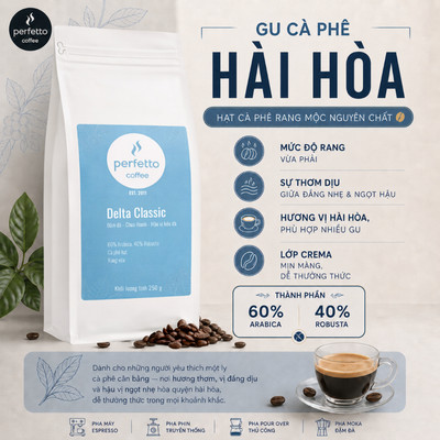 [Perfetto Coffee] Cà phê hạt Delta Classic (250g) - Cà phê nguyên chất
