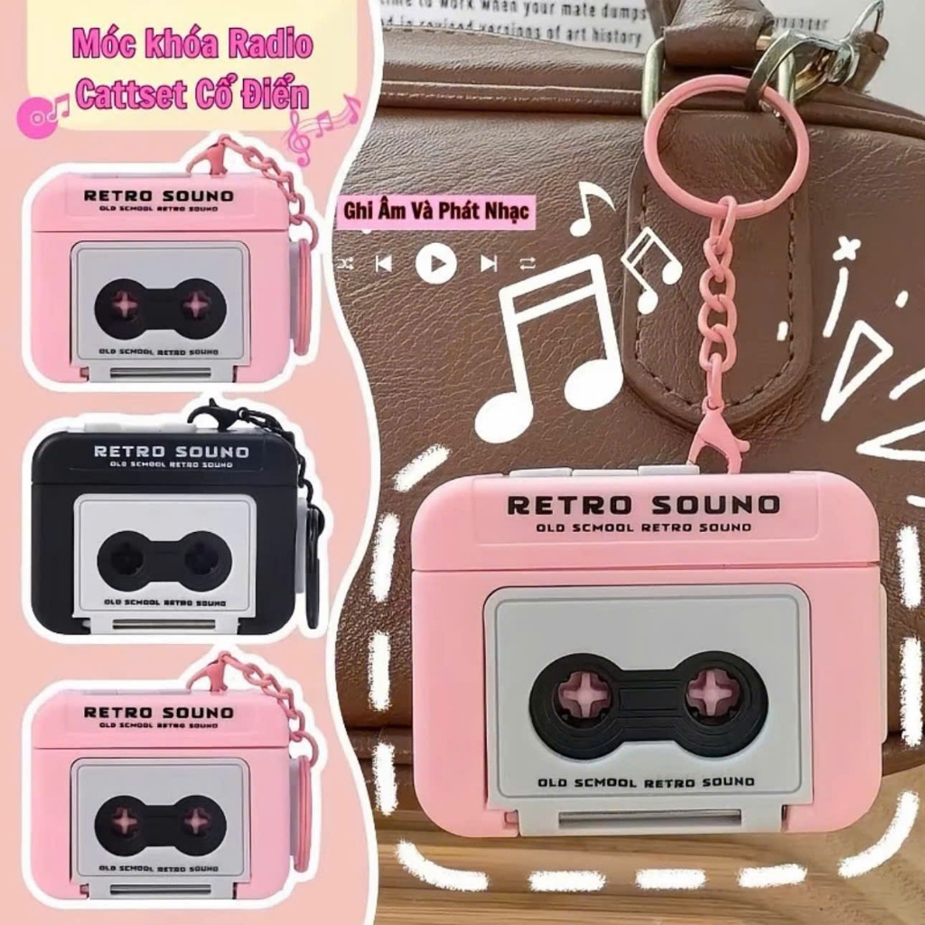 Móc Khóa Máy Ghi Âm,Phát Nhạc ,Radio Cô Điển , Ghi Âm Băng Cassette ,Quà Tặng