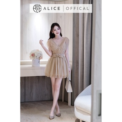 Váy Tiểu Thư Nữ Alice Đầm Xòe Lưới 6 Lớp Phối Ngọc Trai Đính Nơ Eo Cao Cấp Dự Tiệc Đi Chơi V1469