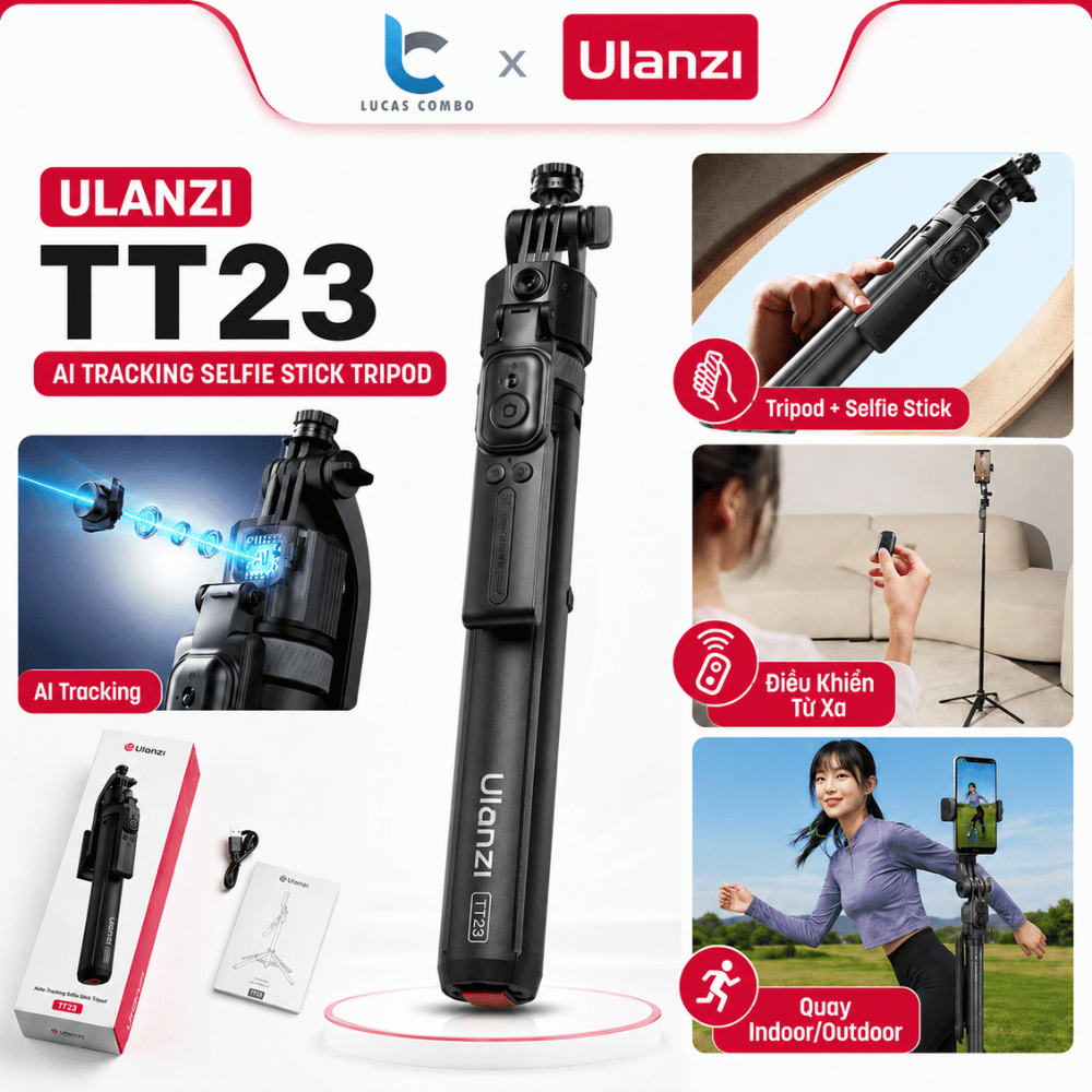 Tripod Ulanzi TT23 Kiêm Gậy Selfie Auto-Tracking Chiều Cao 1m63 Chân Máy Tự Bung Tích Hợp Remote