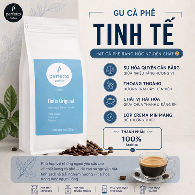[Perfetto Coffee] Cà phê hạt Delta Original 250g/500g - Cà phê nguyên chất