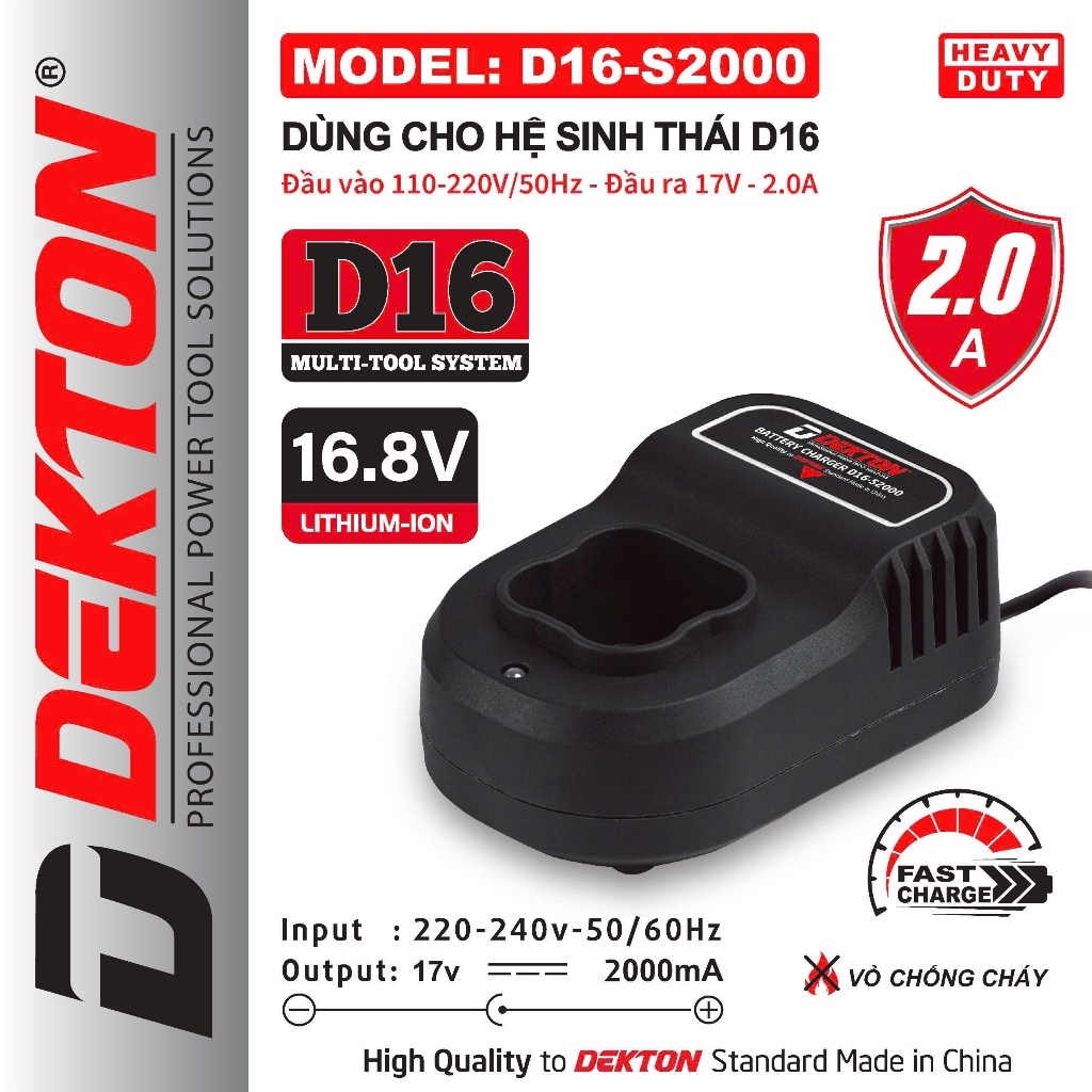 Sạc, Pin 16.8V Dekton D16-S2000, D16-B2500TP, D16-B4000, Hệ sinh thái D16, Chính Hãng